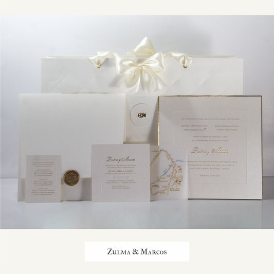 Invitación de boda elegante con foil dorado – Modelo Zulma & Marcos