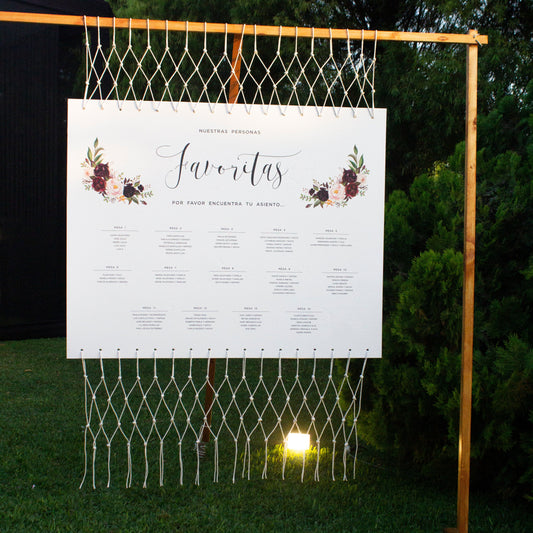 Letrero de Distribución de Invitados para Bodas 120x150 cm – PVC + Estructura de Madera
